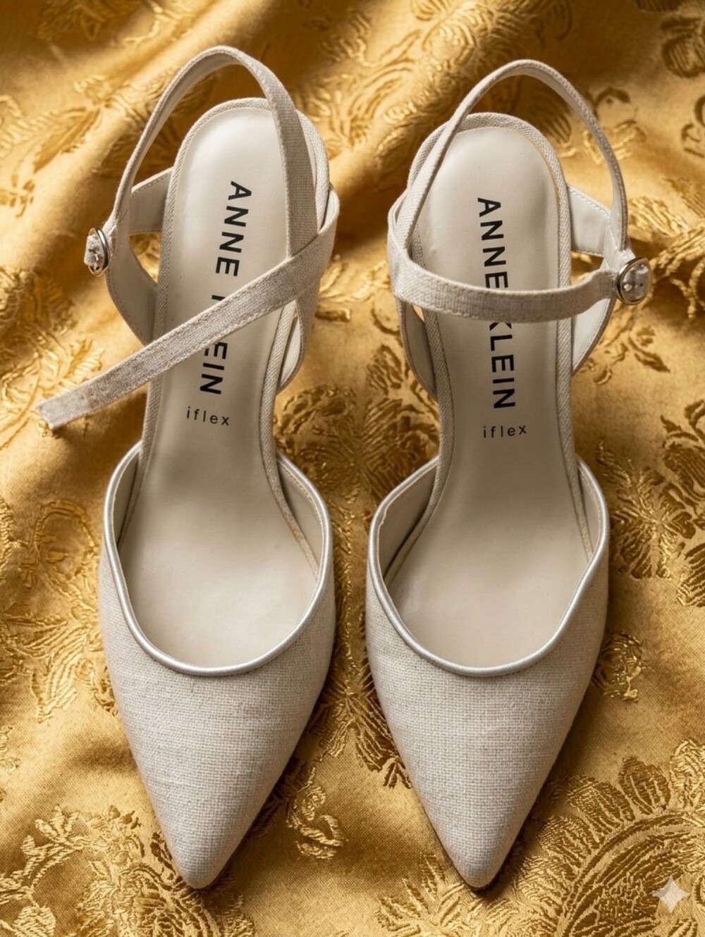 Anne Klein Off White Pointed Toe Slingback Heels Nwob